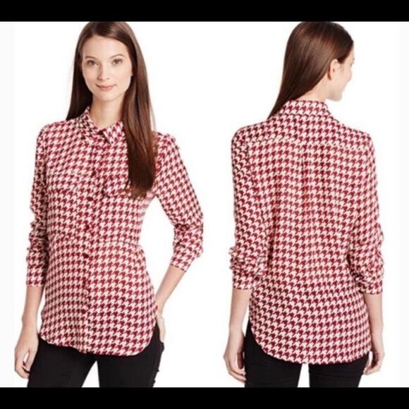 Kut from the Kloth blouse/top brick red & white gingham button up/down SZ SM - Picture 1 of 11